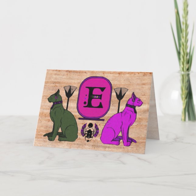 Carte de voeux pourpre de monogramme de chat (Devant)