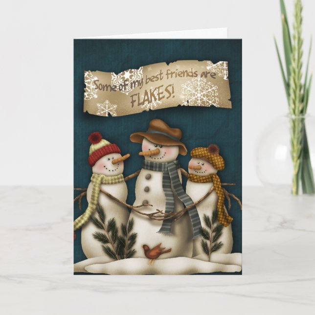 Carte de voeux primitive de Noël de bonhomme de (Devant)