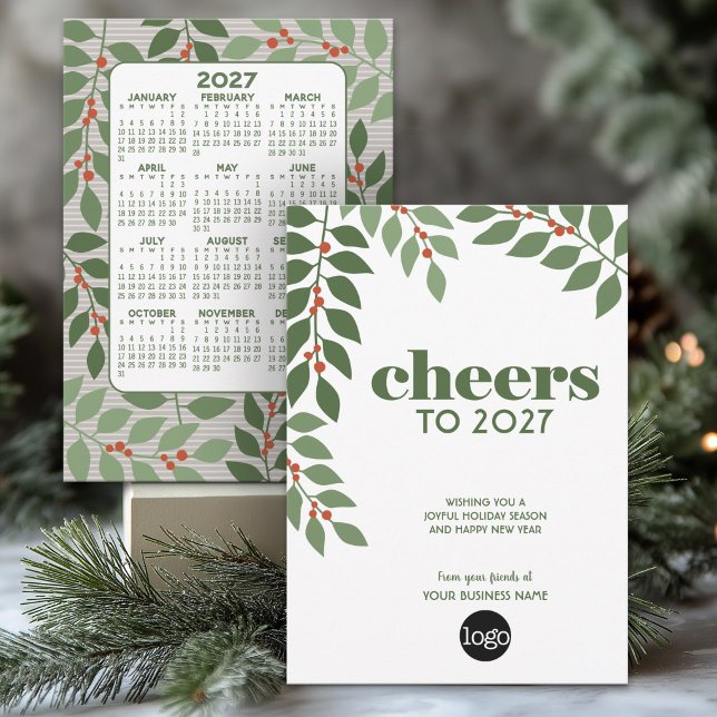 Carte de vœux professionnelle avec calendrier 2024 (Business Holiday Card with 2027 Calendar - Can Include Corporate Logo)