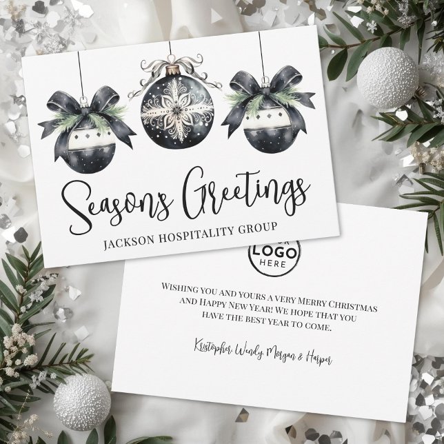 Carte de vœux professionnelle logo noir et blanc p (Black White Logo Season's Greetings Business Holiday Card)
