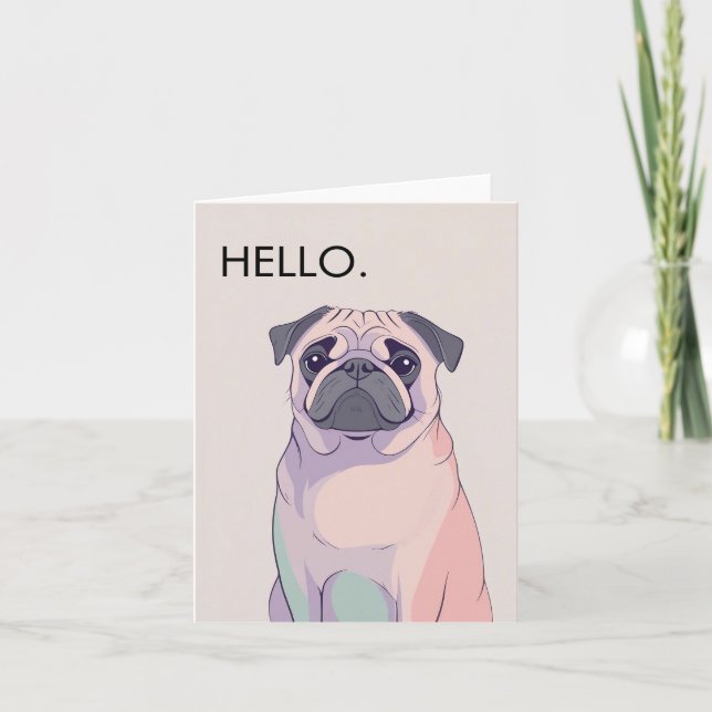 Carte de vœux Pug – Art canin rétro – Vierge – 4 x (Devant)
