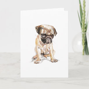 Carte de vœux Pug – Carte de chien dessinée à la m