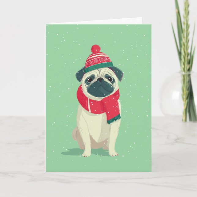 Carte de vœux Pug pour les fêtes (Devant)