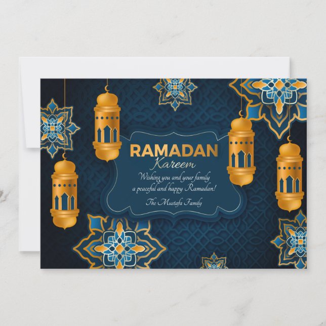 Carte de voeux Ramadan bleu et or (Devant)