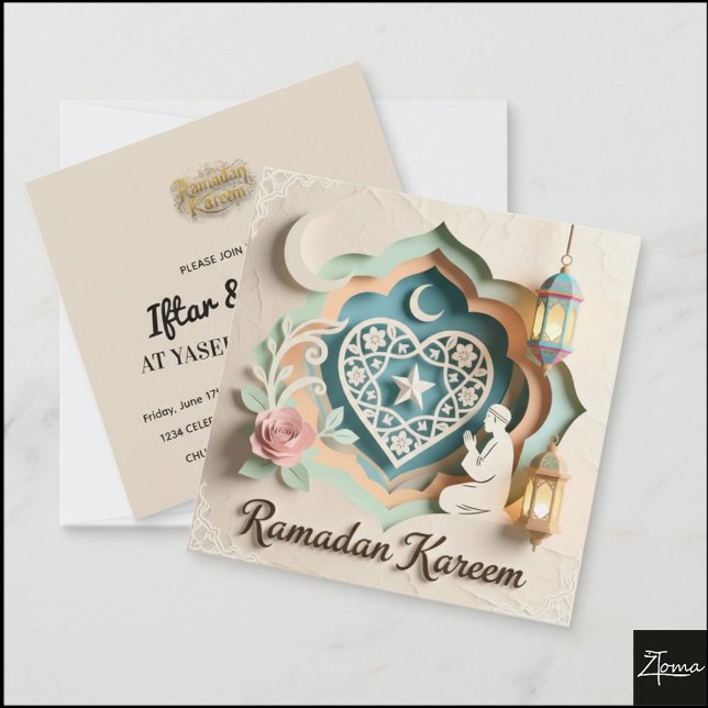 Carte de vœux Ramadan Kareem découpée en papier pa (Créateur téléchargé)