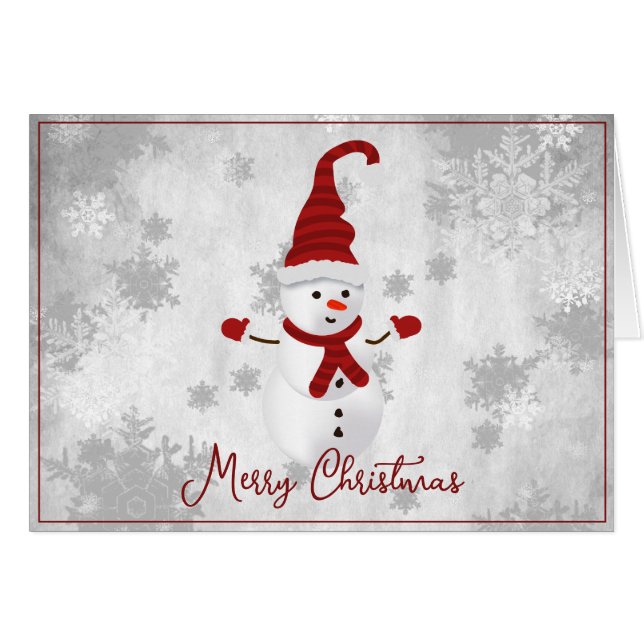 Carte de voeux Red Cute Snowman Holiday (Devant horizontal)