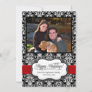 Carte de voeux Red Damask noir et blanc