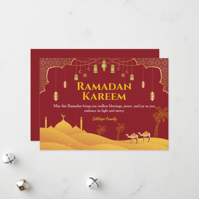 Carte de voeux Red & Gold Ramadan Moubarak (Devant/Arrière en situation)
