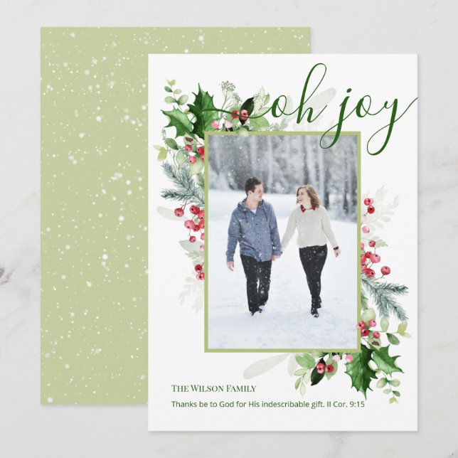 Carte de vœux religieuse de Noël avec verdure mode (Devant / Derrière)