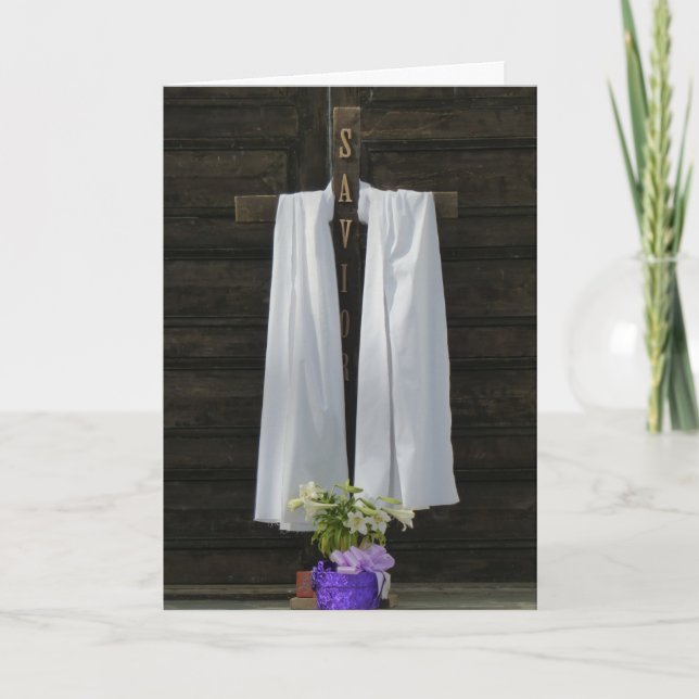 Carte de voeux religieuse de Pâques, Croix en bois (Devant)