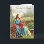 Carte de voeux religieuse vintage polonaise de Pâq<br><div class="desc">Retro / Vintage Polish Easter greeting card. Jésus tending his sheep. Jésus le Good Shepherd ! Alléluja ! Happy Easter !</div>