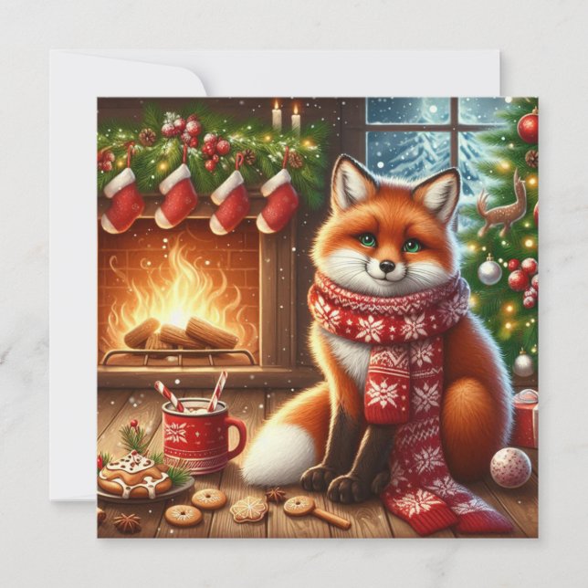 Carte de vœux renard de Noël (Devant)