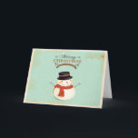Carte de voeux Retro Christmas Snowman<br><div class="desc">Vous vous préparez à envoyer toutes vos cartes de voeux de Noël et de Fêtes? Cette carte de voeux de Noël rétro est la meilleure façon de donner un peu de plus à votre poste cette année! Inclus dans cette carte de voeux enneigée sont bonhomme de neige de noël, pinceaux...</div>