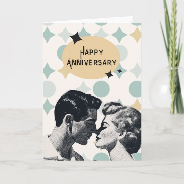 Carte de vœux rétro de milieu de siècle pour anniv (Devant)