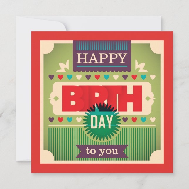 Carte de voeux Retro Happy Birthday Typography (Devant)