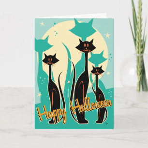 Carte de voeux Retro Mod Kitty Trio Halloween