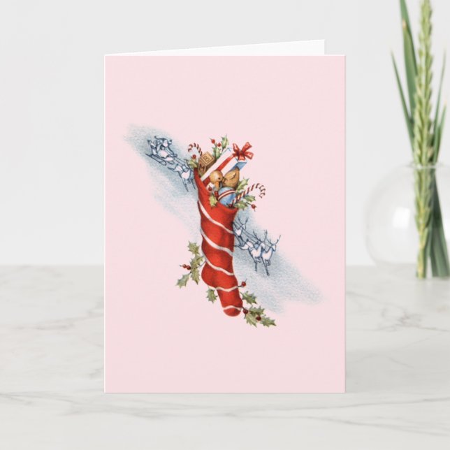 Carte de voeux rétro Noël Stocking (Devant)