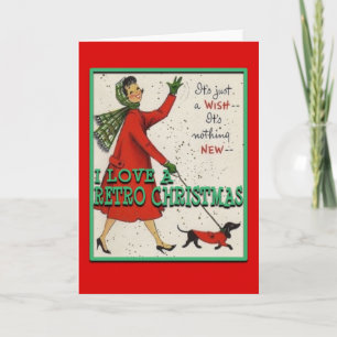 Carte de voeux RetroChristmasLady&Dog