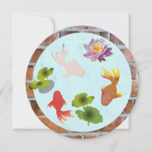 Carte de vœux ronde et plate avec un étang à poiss