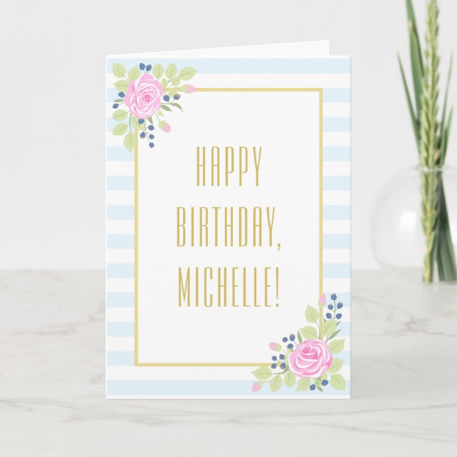 Carte de voeux Rose Blueberry Fancy Happy Birthday (Devant)