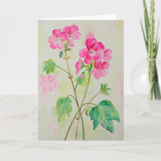 Carte de voeux rose de géranium d'aquarelle