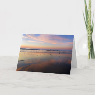 Carte de voeux rose de lever de soleil de plage