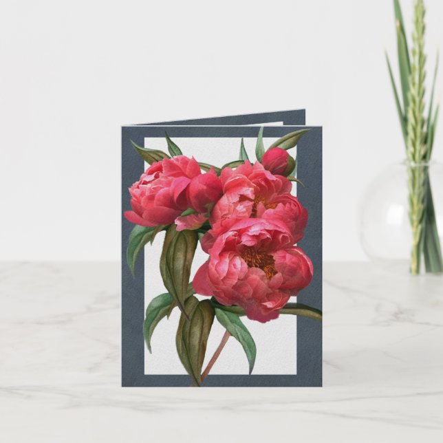 Carte de voeux rose foncée de pivoines (Devant)