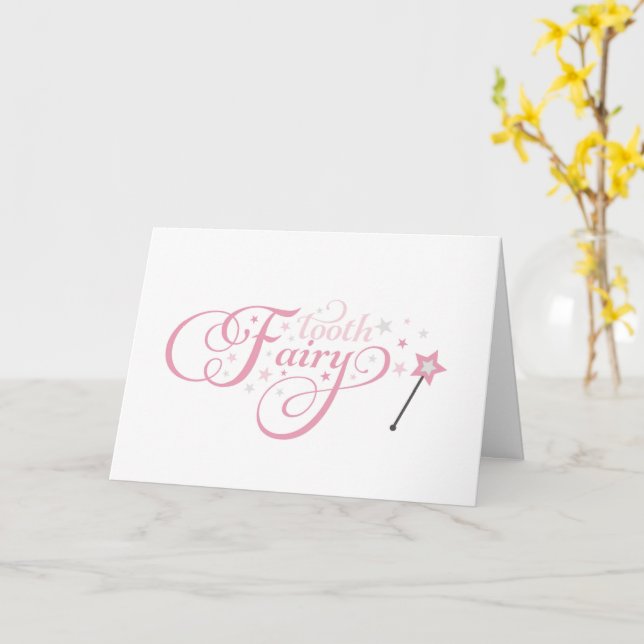 Carte de vœux rose pliée Fée des dents (Fleur jaune)