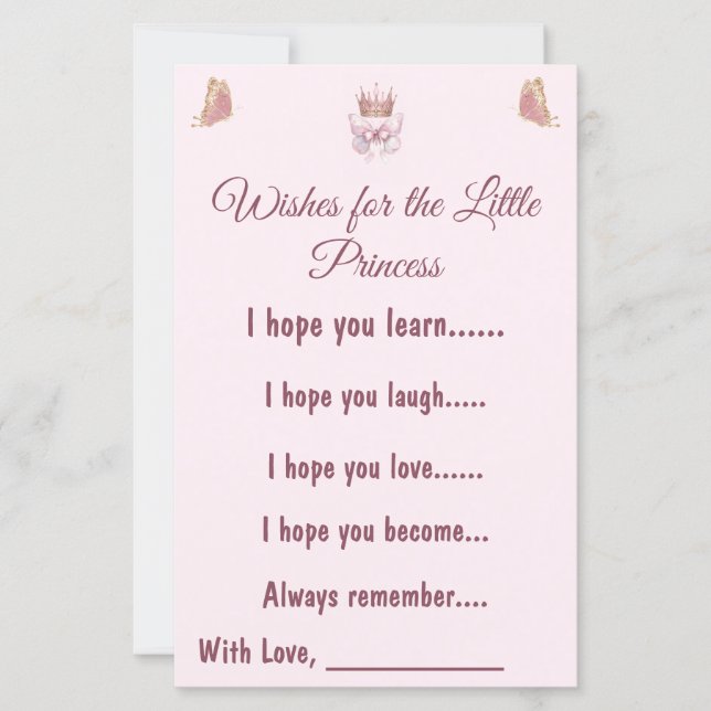 Carte de vœux Rose pour Bébé Princesse Royale (Devant)