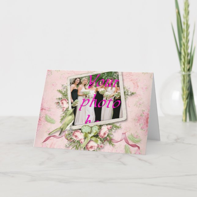 Carte de voeux Rose rose au ruban (Devant)