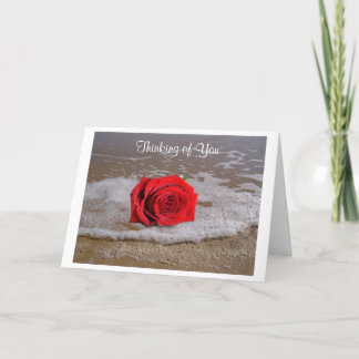 Carte de vœux Rose rouge sur la plage Pensée pour