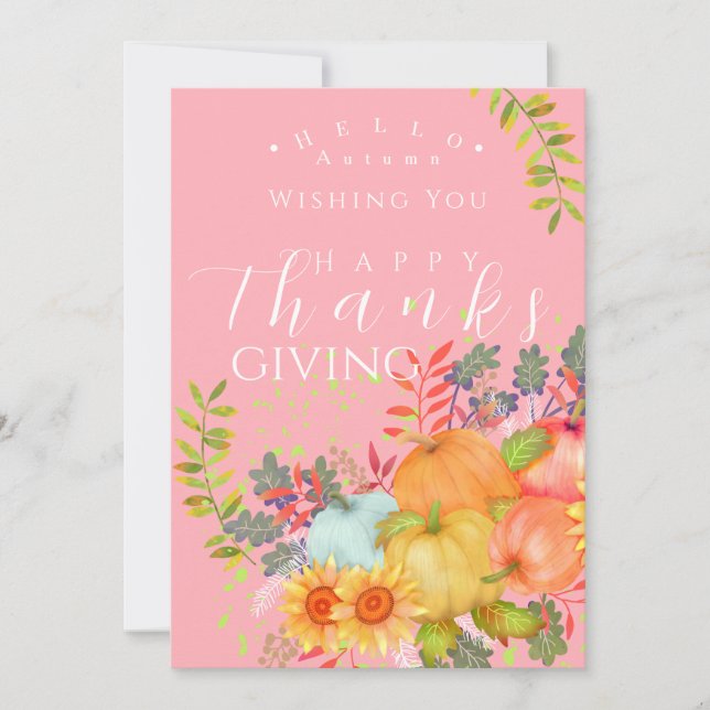 Carte de voeux rose Thanksgiving automne (Devant)