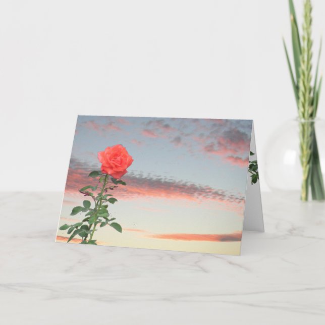 Carte de voeux - Rose unique au coucher du soleil (Devant)