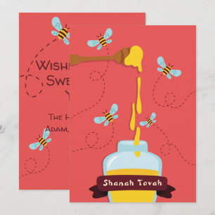 Carte de vœux Rosh Hashanah miel et abeille