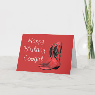 Carte de vœux rouge bottes de cowgirl Joyeux Anniv