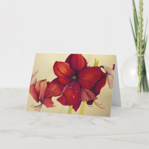 Carte de voeux rouge de peinture d'amaryllis de
