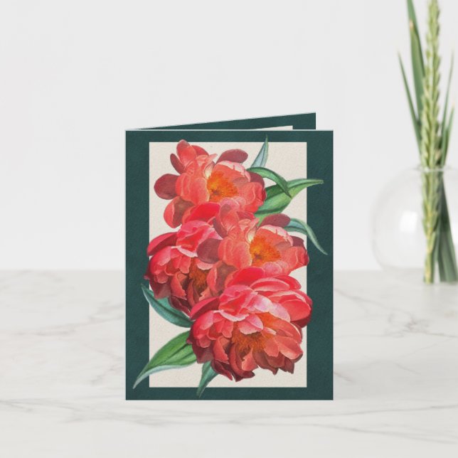 Carte de voeux rouge de pivoines (Devant)