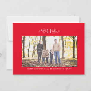 Carte de vœux rouge de vacances avec monogramme