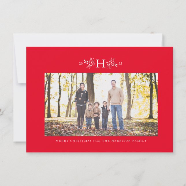 Carte de vœux rouge de vacances avec monogramme (Devant)