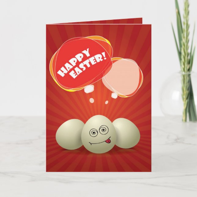 Carte de voeux rouge heureuse drôle de Pâques (Devant)