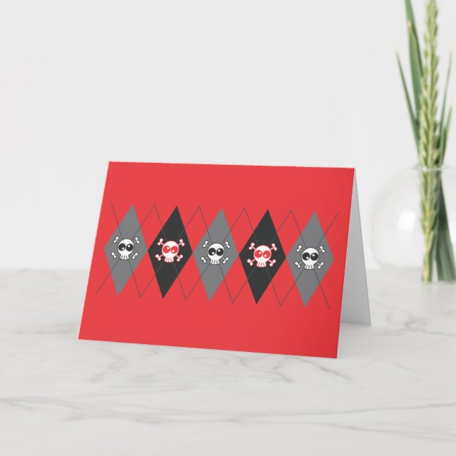 Carte de voeux rouge Jacquard crâne Sobieski (Devant)