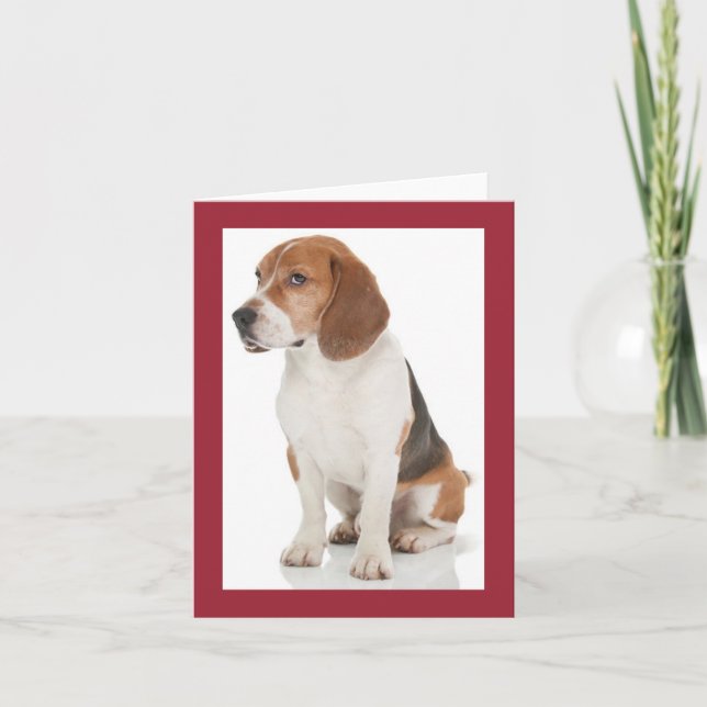 Carte de vœux rouge pour chiot Beagle (Devant)