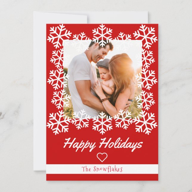 Carte de vœux rouge Snowflake Joyeuses Fêtes (Devant)