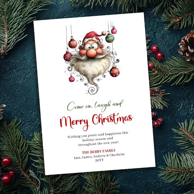 Carte de vœux rouge verte joyeuse et drôle de Père (Joyful Funny Santa Playful Red Green Greeting)