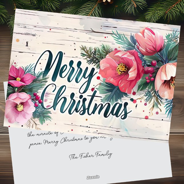 Carte de voeux Rustique Joyeux Noël avec Fleurs (Créateur téléchargé)