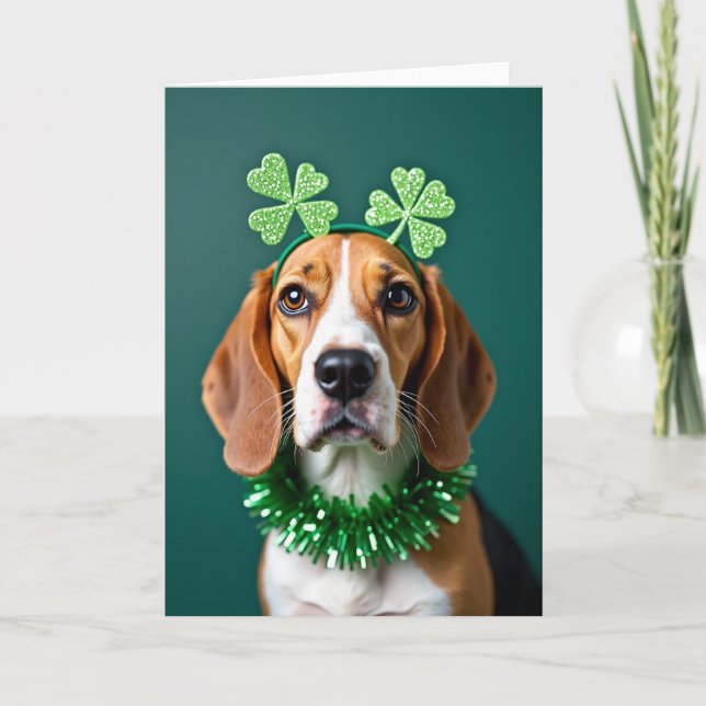 Carte de vœux Saint-Patrick Beagle Shamrock (Devant)
