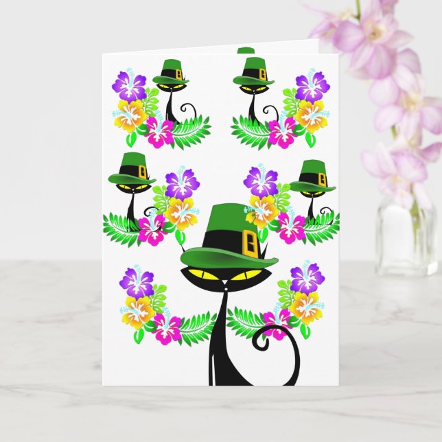 Carte de voeux Saint Patrick's Day Cat Floral (Orchidée)