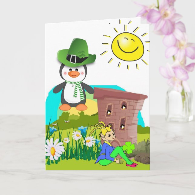 Carte de voeux Saint Patrick's Day Penguin Floral (Orchidée)