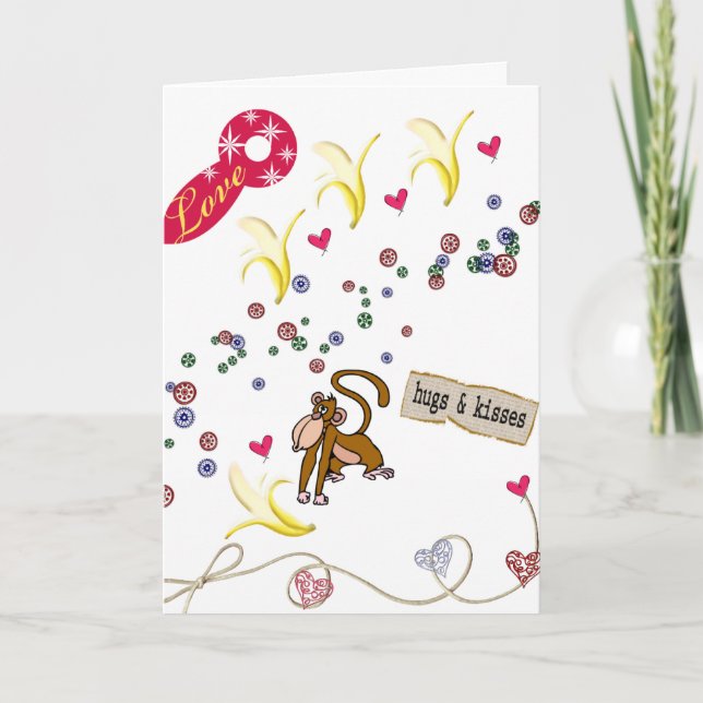 Carte de voeux Saint Valentin Bananes Singe Love (Devant)