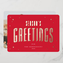 Carte de vœux saisonniers rouge vif étoiles rétro 